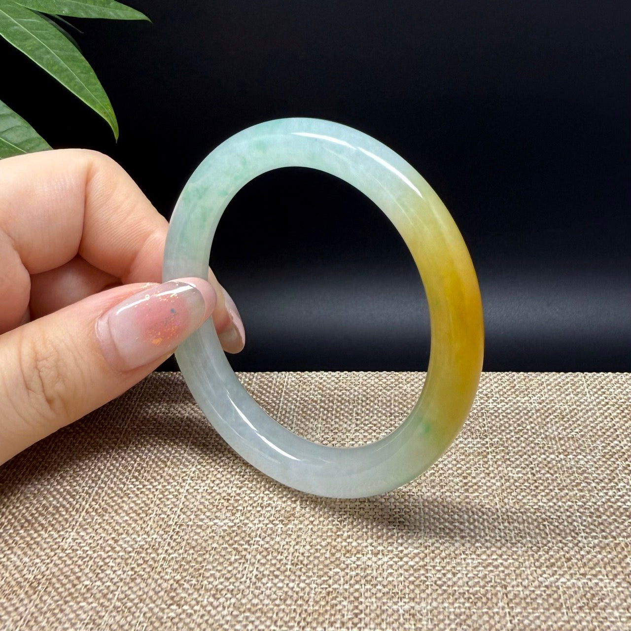 High end Genuine Burmese Icy Yellow Green Jade Jadeite Bangle Bracelet ( 50.8mm )