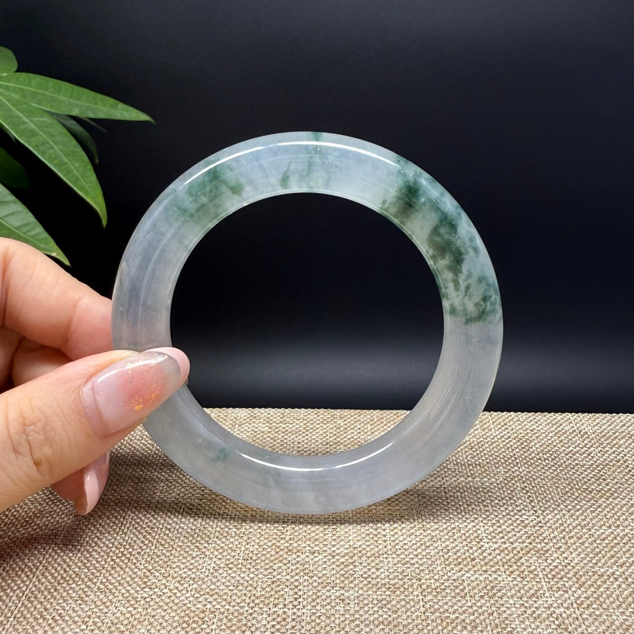 Genuine Burmese Icy Green Jade Jadeite Bangle Bracelet ( 56.7mm )