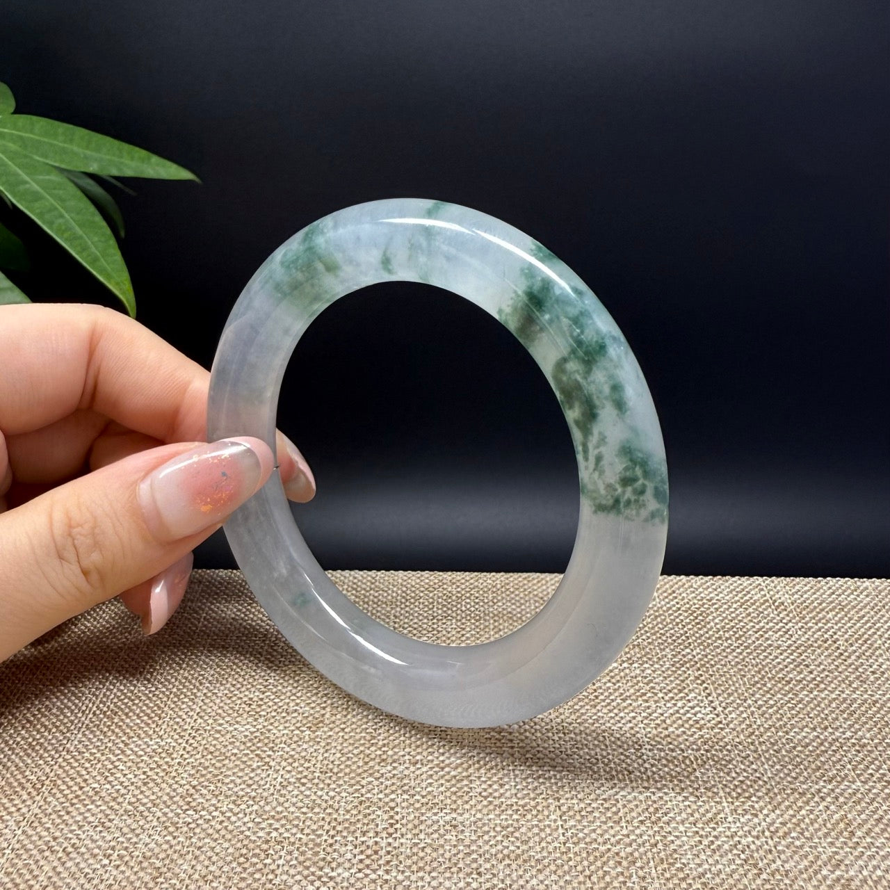 Genuine Burmese Icy Green Jade Jadeite Bangle Bracelet ( 56.7mm )