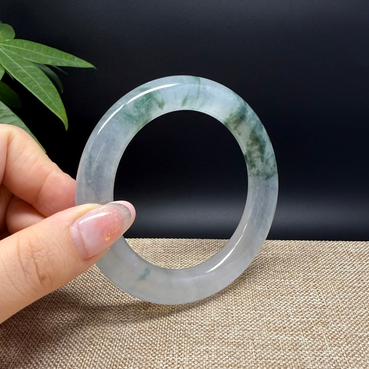 Genuine Burmese Icy Green Jade Jadeite Bangle Bracelet ( 56.7mm )