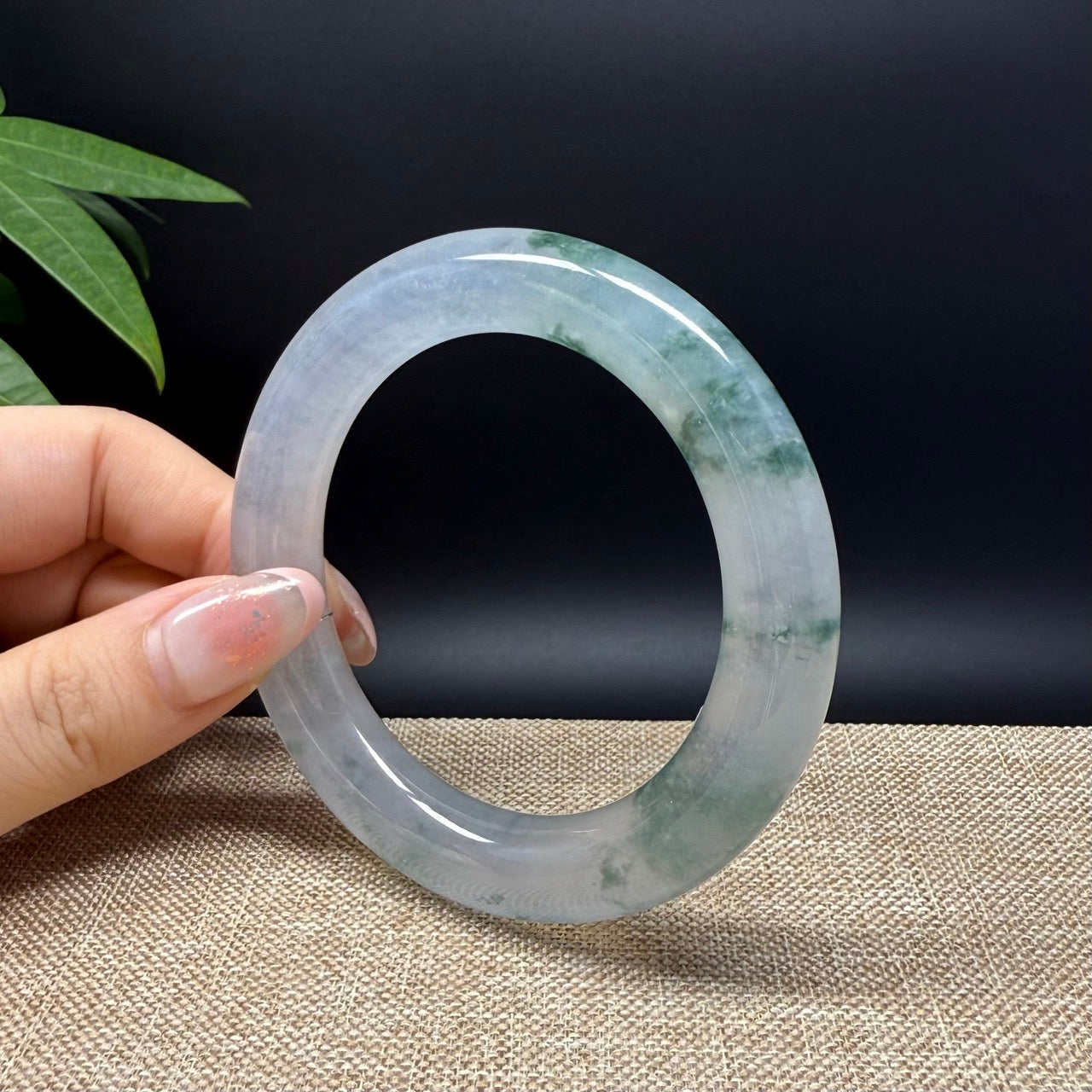 Genuine Burmese Icy Green Jade Jadeite Bangle Bracelet ( 56.7mm )