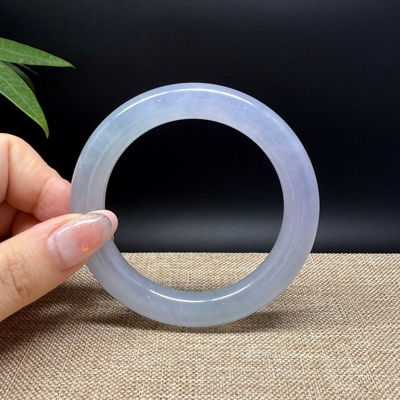 Genuine Burmese Icy Lavender Green Jade Jadeite Bangle Bracelet ( 56.7mm )