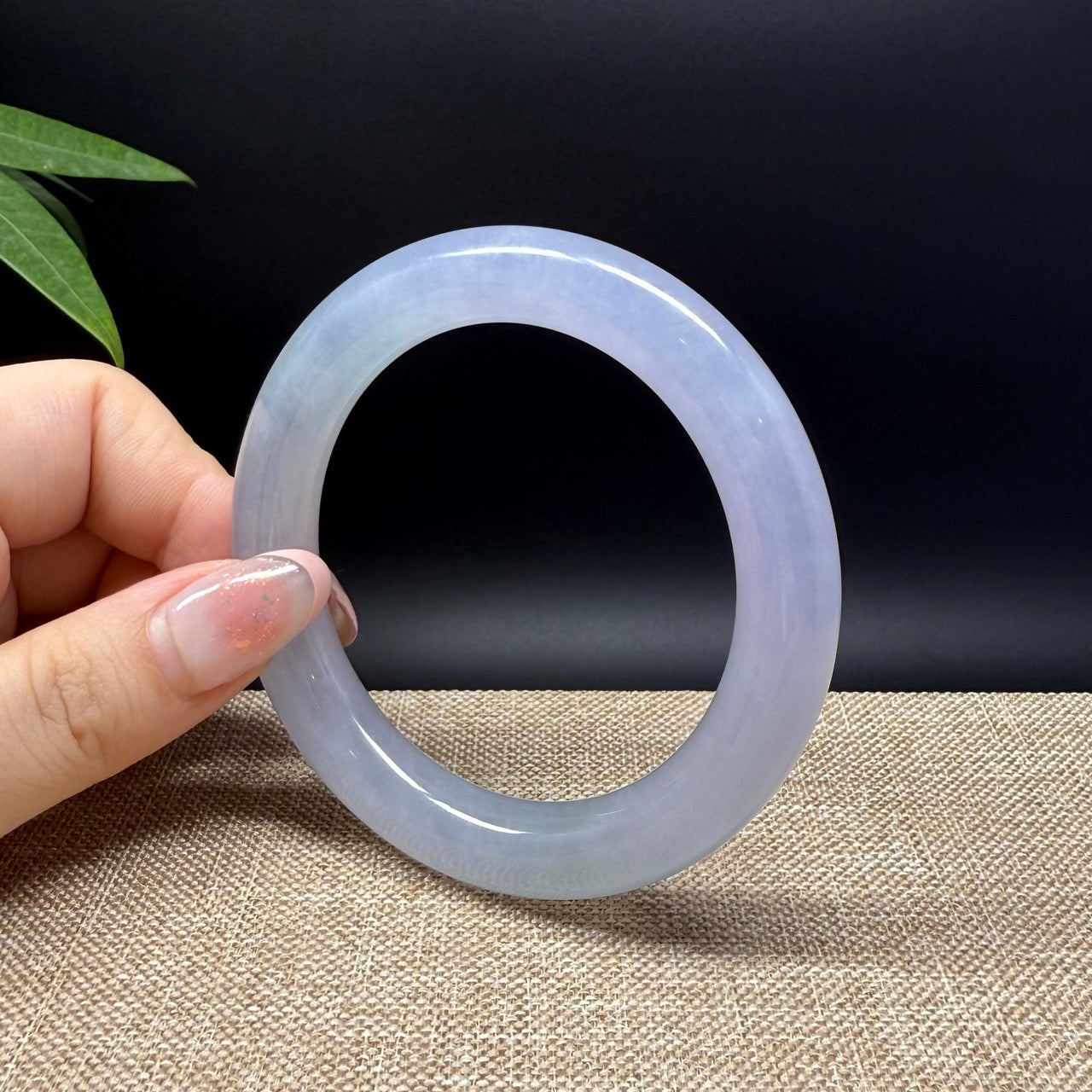 Genuine Burmese Icy Lavender Green Jade Jadeite Bangle Bracelet ( 56.7mm )