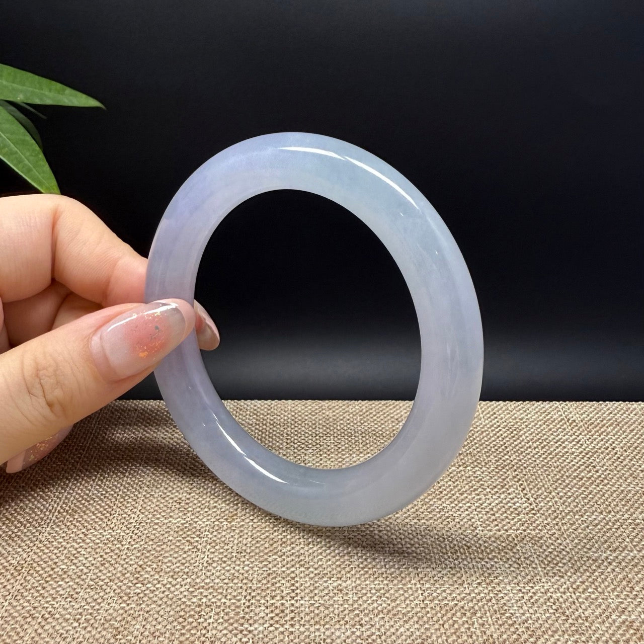 Genuine Burmese Icy Lavender Green Jade Jadeite Bangle Bracelet ( 56.7mm )