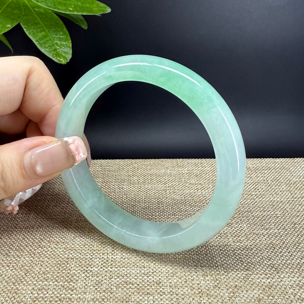 Genuine Burmese Icy Green Jade Jadeite Bangle Bracelet ( 56.5mm )