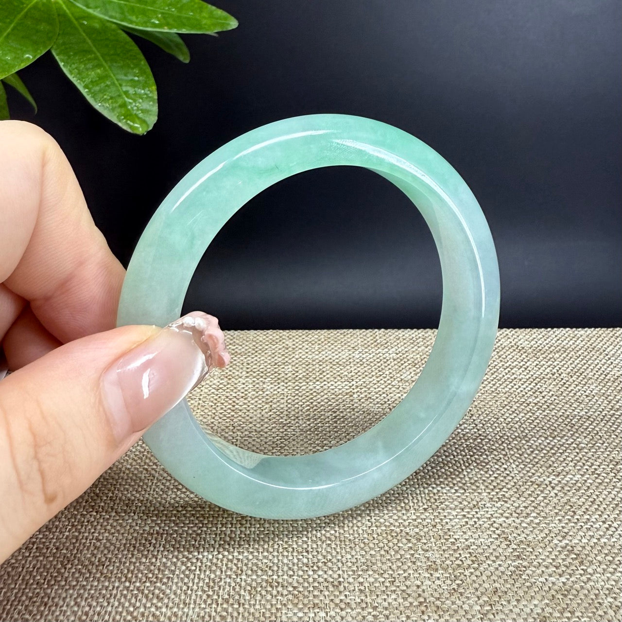 Genuine Burmese Icy Green Jade Jadeite Bangle Bracelet ( 56.5mm )