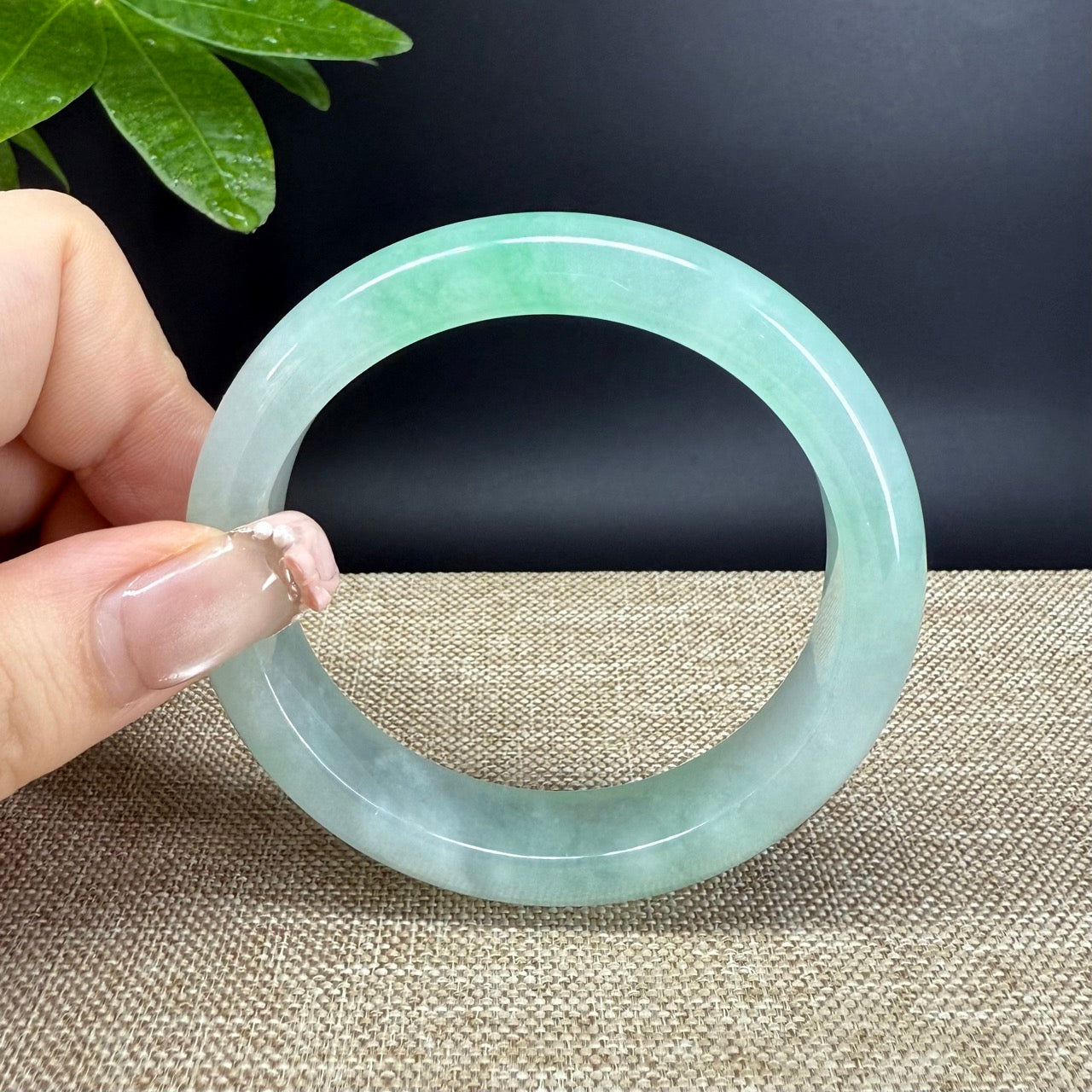 Genuine Burmese Icy Green Jade Jadeite Bangle Bracelet ( 56.5mm )
