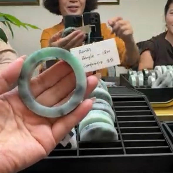 "Live" Natural Wuji Green Jadeite Jade Bangle(04/10/26)