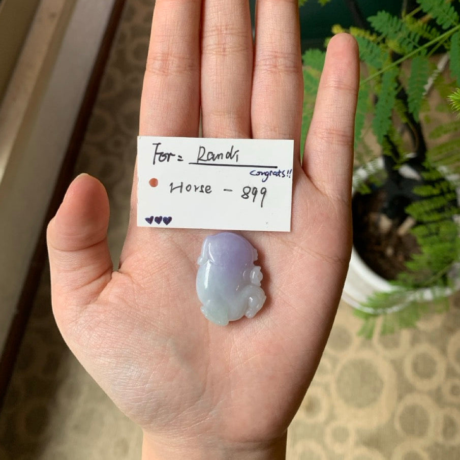 "Live" Natural Icy Lavender Jadeite Jade Horse Pendant (03/20/26)