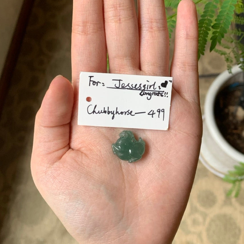 "Live" Natural Green Jadeite Jade Horse Pendant (03/20/26)