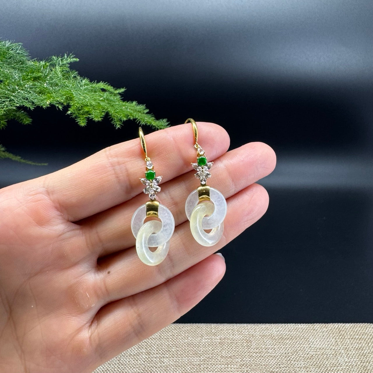 18k Yellow Gold Genuine Icy Yellow Jadeite Jade Earrings With Diamonds
