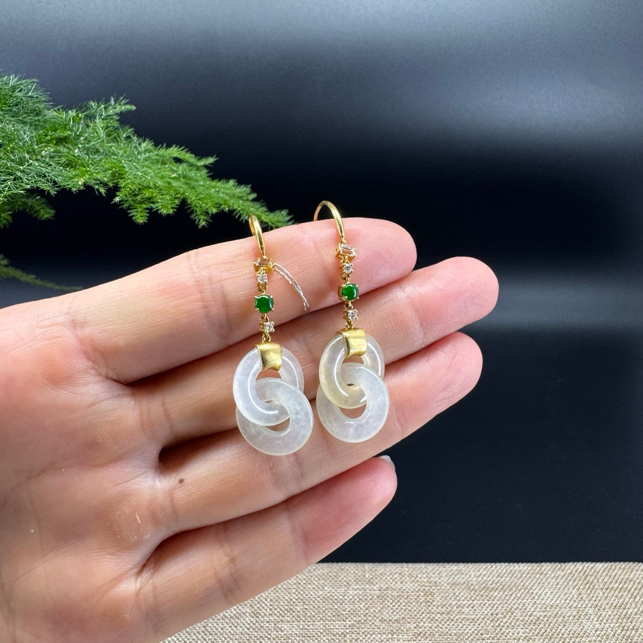 18k Yellow Gold Genuine Icy Yellow Jadeite Jade Earrings With Diamonds