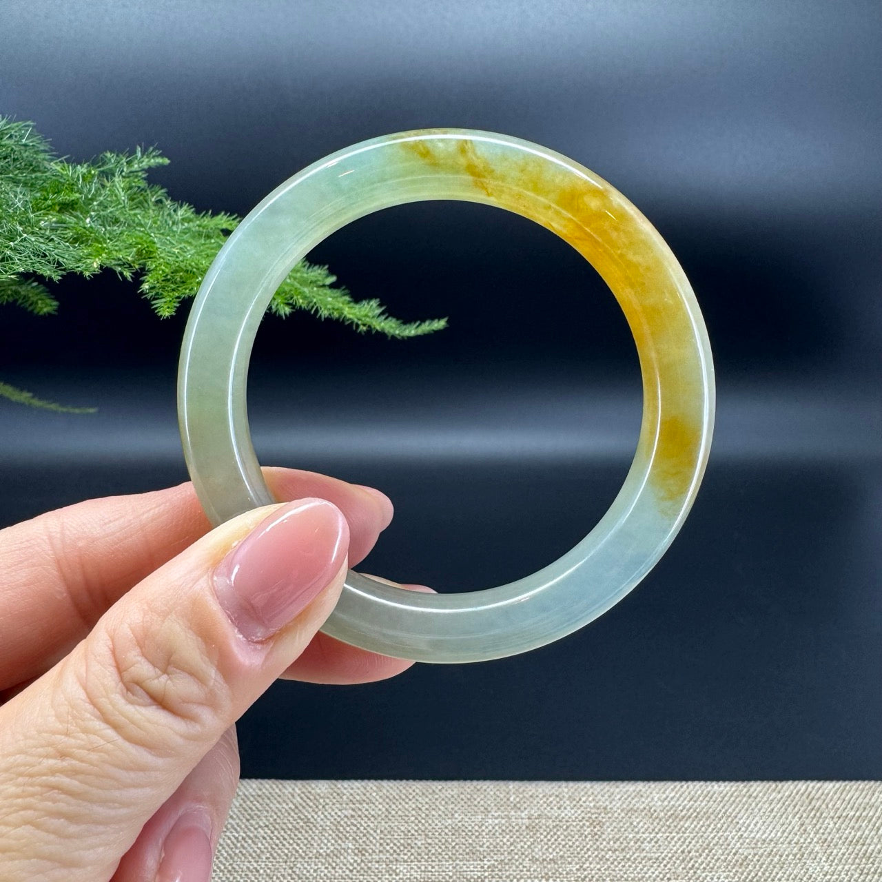 Genuine Burmese Icy Yellow Green Jade Jadeite Bangle Bracelet (51.9mm)