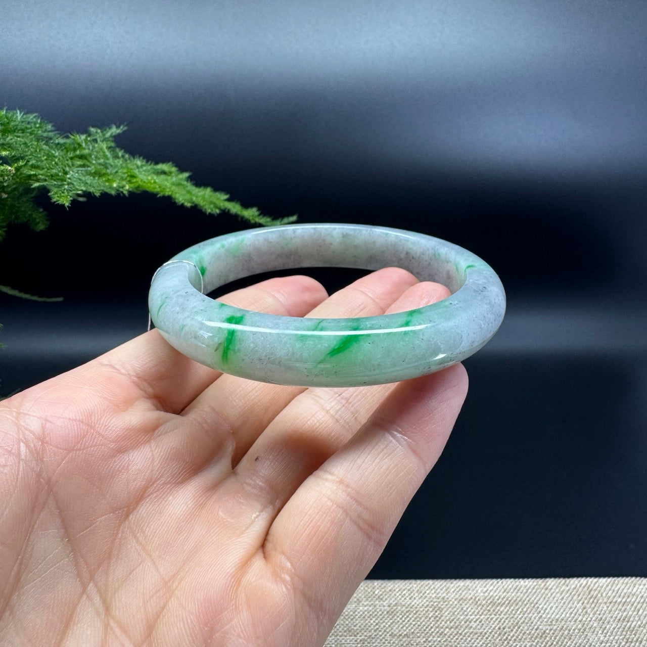 Genuine Burmese Icy Black Green Jade Jadeite Bangle Bracelet (61mm)