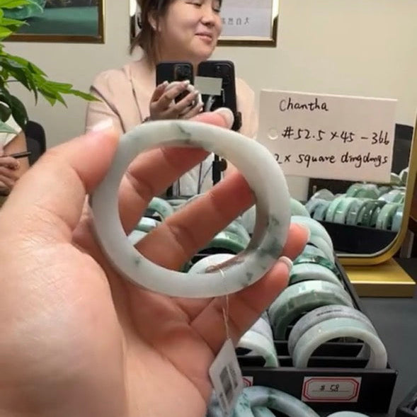 "Live" Natural Blue Flower Jadeite Jade Bangle (04/26/26)