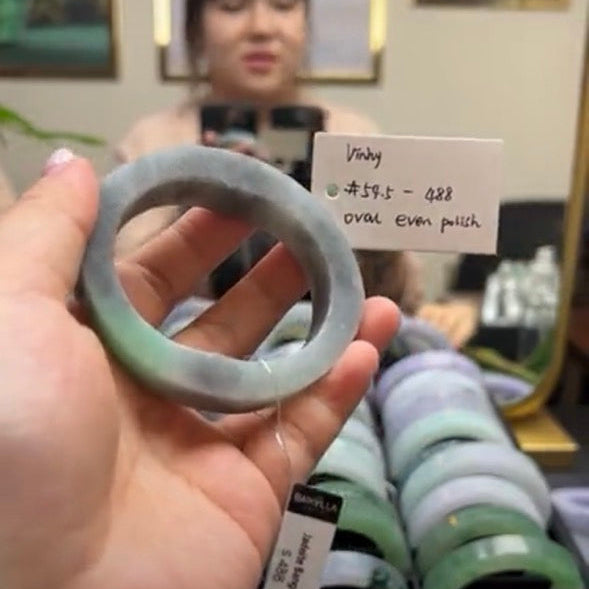 "Live" Natural Wuji Green Jadeite Jade Oval Bangle (05/01/26)