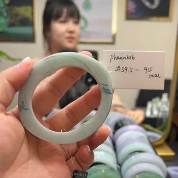 "Live" Natural Light Green Jadeite Jade Oval Bangle (05/01/26)