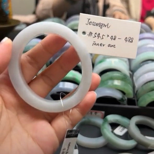 "Live" Natural  Light Green Jadeite Jade Oval Bangle (05/01/26)