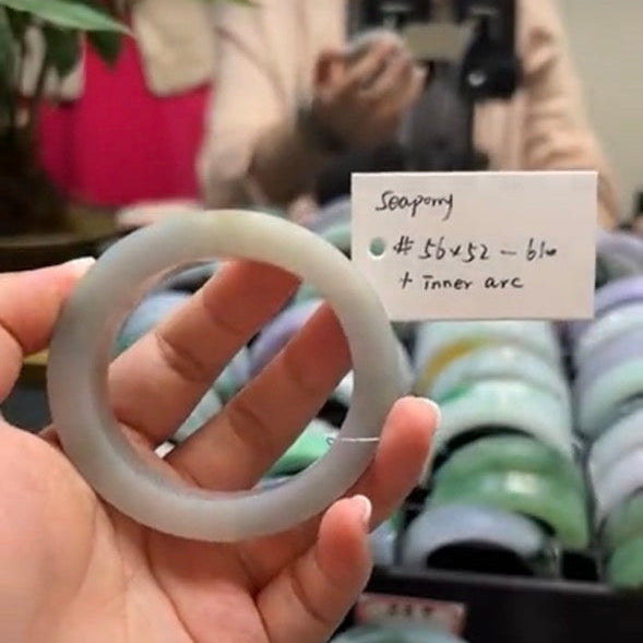 "Live" Natural Light Green Jadeite Jade Oval Bangle (05/01/26)