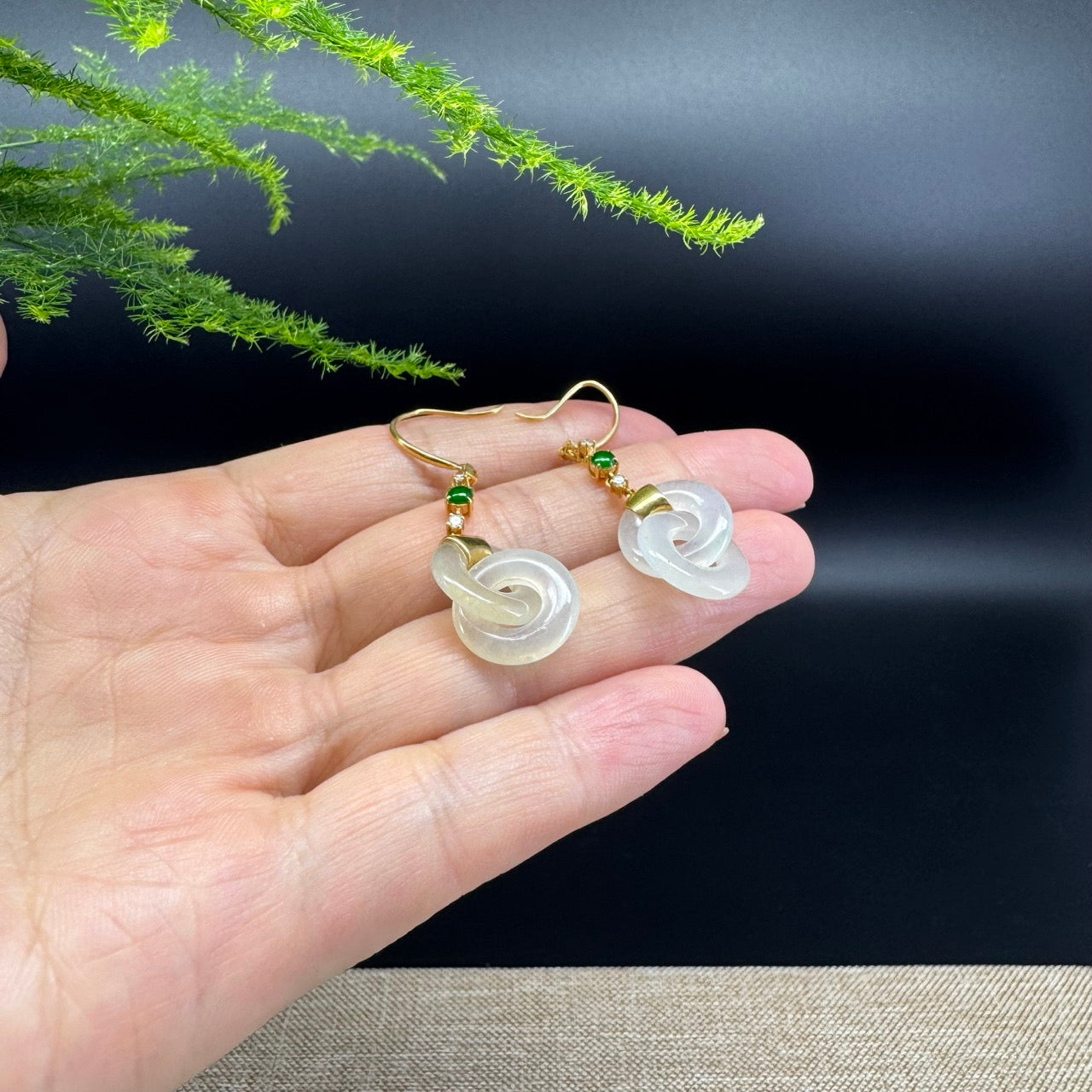 18k Yellow Gold Genuine Icy Yellow Jadeite Jade Earrings With Diamonds