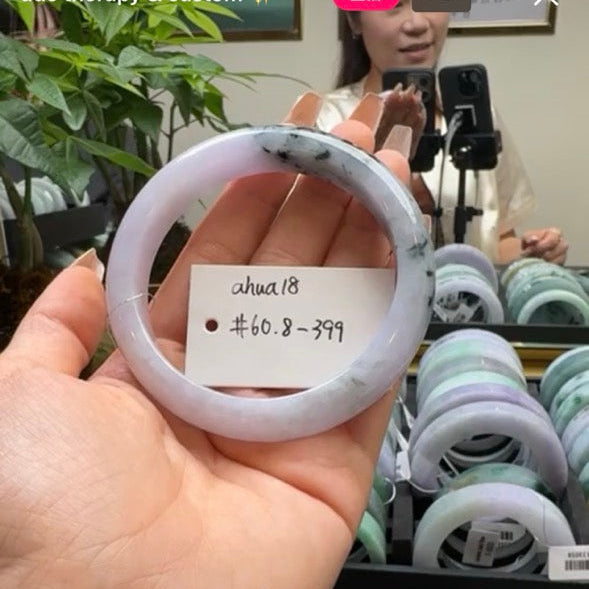 "Live" Natural Lavender Blue Flower Jadeite Jade Comforfit Bangle (05/15/26)