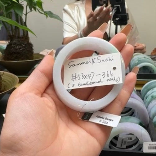 "Live" Natural Light Green Jadeite Jade Dingdong Oval Bangle (05/15/26)
