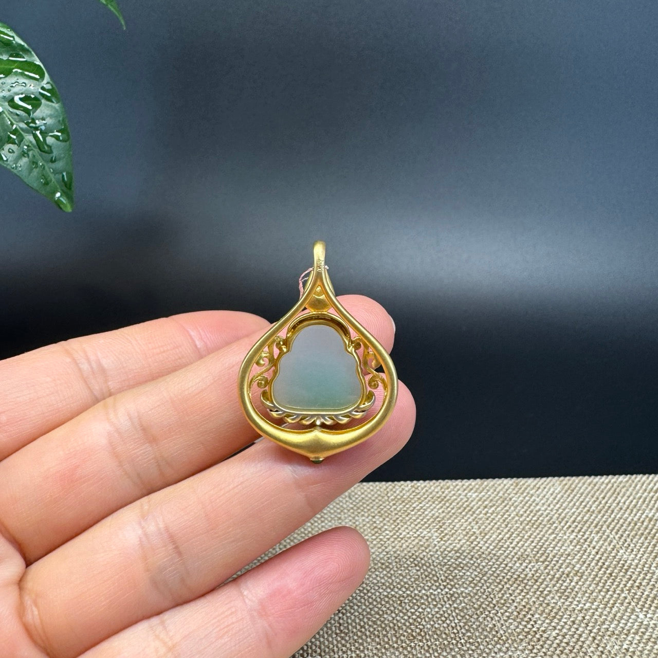 "Happy Buddha" Green Jadeite Jade Happy Buddha Pendant W/ 18K Yellow Gold