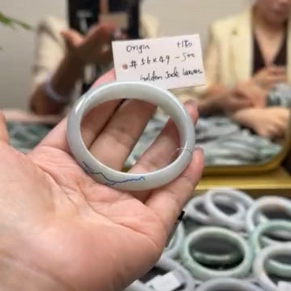 "Live" Natural Light Green Jadeite Jade Gold Inlay Oval Bangle(Final)(05/22/26)