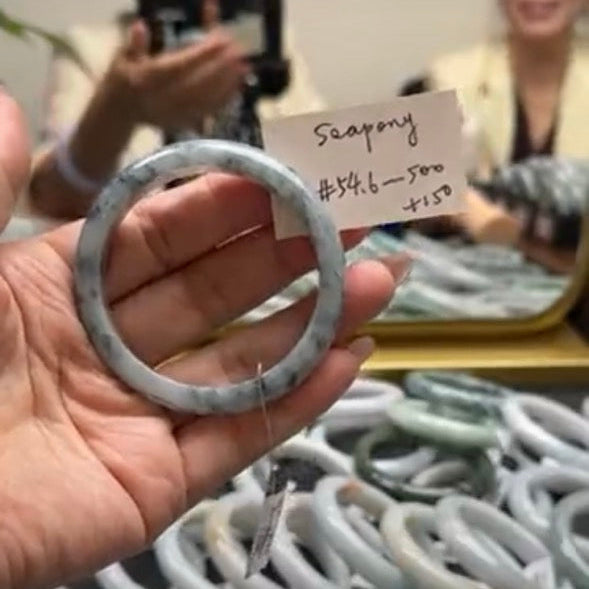 "Live" Natural Blue Flower Jadeite Jade Kitten Carving Bangle(Final)(05/22/26)