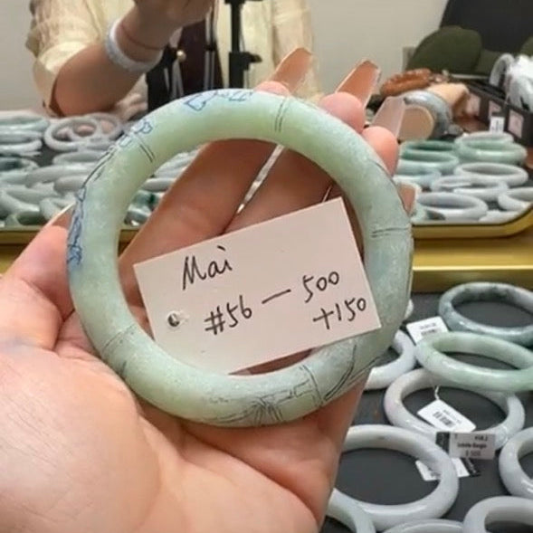 "Live" Natural Apple Green Jadeite Jade Panda Carving Traditional Bangle(Final)(05/22/26)