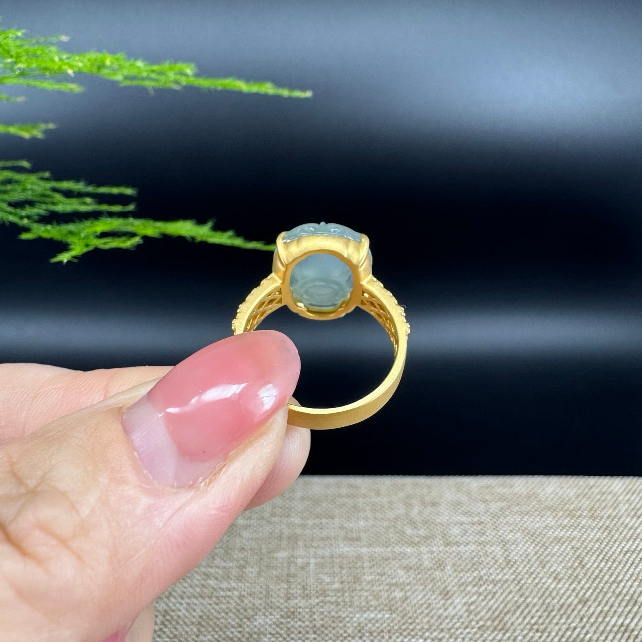 RealJade® "Signature Signet" 18K Yellow Gold Icy  Jadeite Jade Diamonds PiXiu Ring
