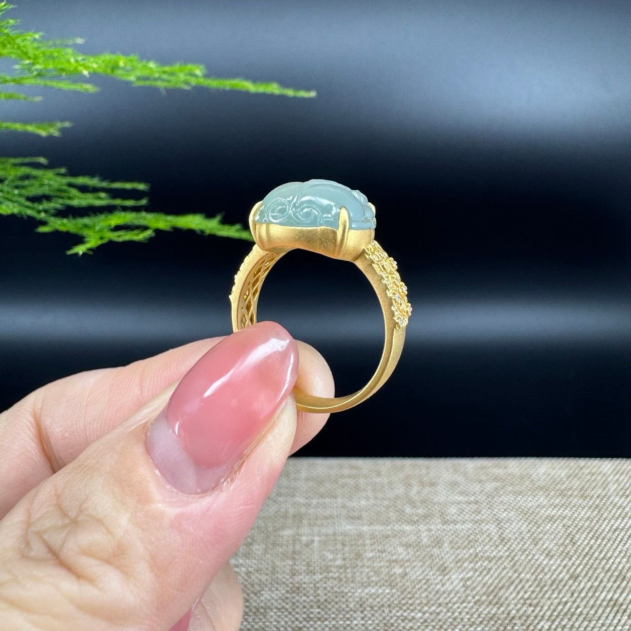 RealJade® "Signature Signet" 18K Yellow Gold Icy  Jadeite Jade Diamonds PiXiu Ring