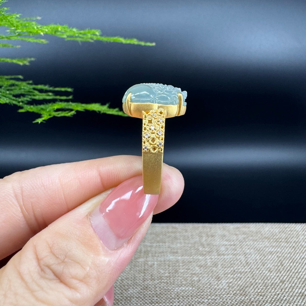 RealJade® "Signature Signet" 18K Yellow Gold Icy Jadeite Jade Diamonds PiXiu Ring