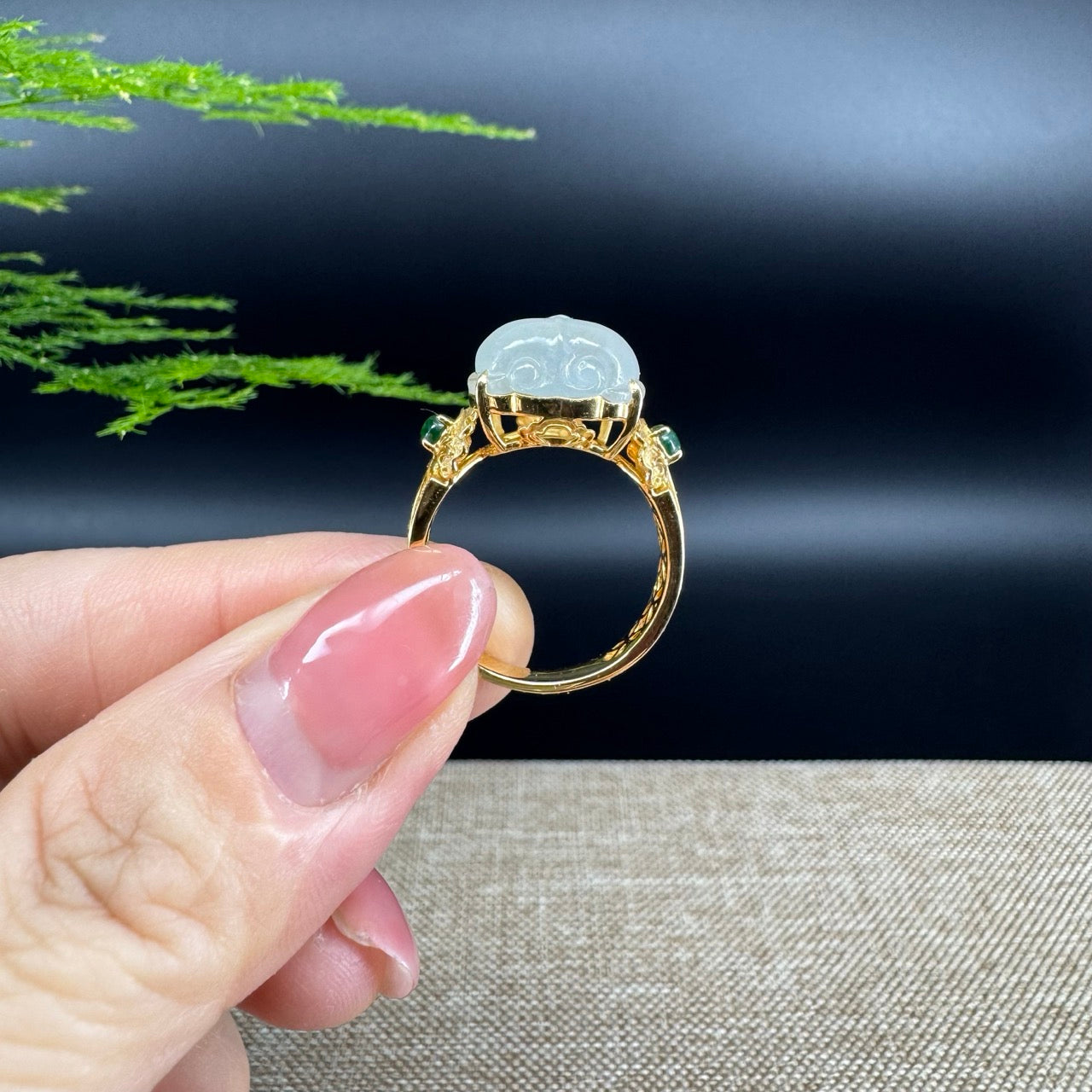 RealJade® "Signature Signet" 18K Yellow Gold Icy Jadeite Jade PiXiu Ring