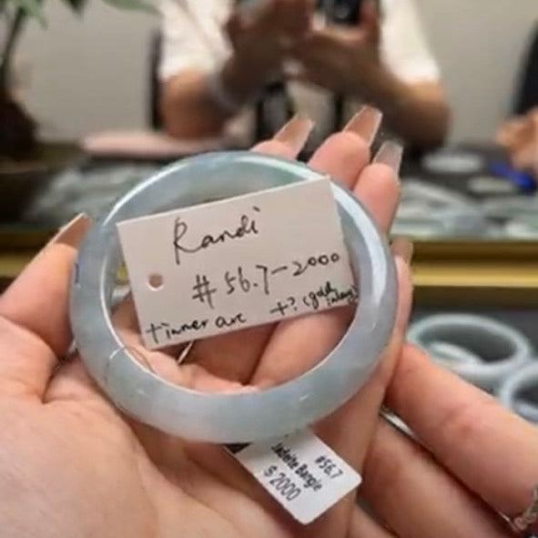 "Live" Natural  Light Icy Green Jadeite Jade Bangle(Gold Inlay,Inner Arc,Final)(05/23/26)