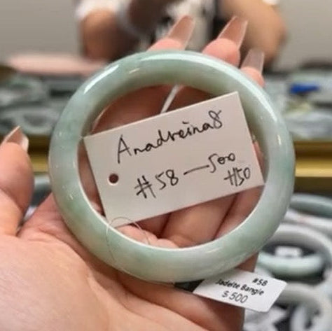 "Live" Natural  Apple Green Jadeite Jade Bamboo Bangle(Carving,Final)(05/23/26)