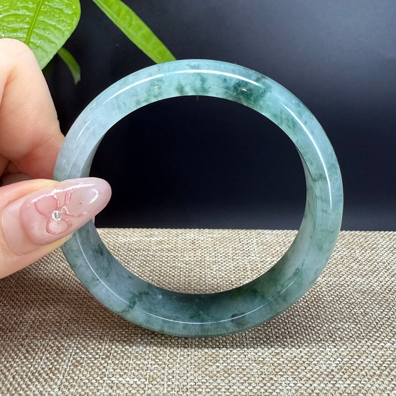 Genuine Burmese Icy Green Jade Jadeite Bangle Bracelet (55.4mm)
