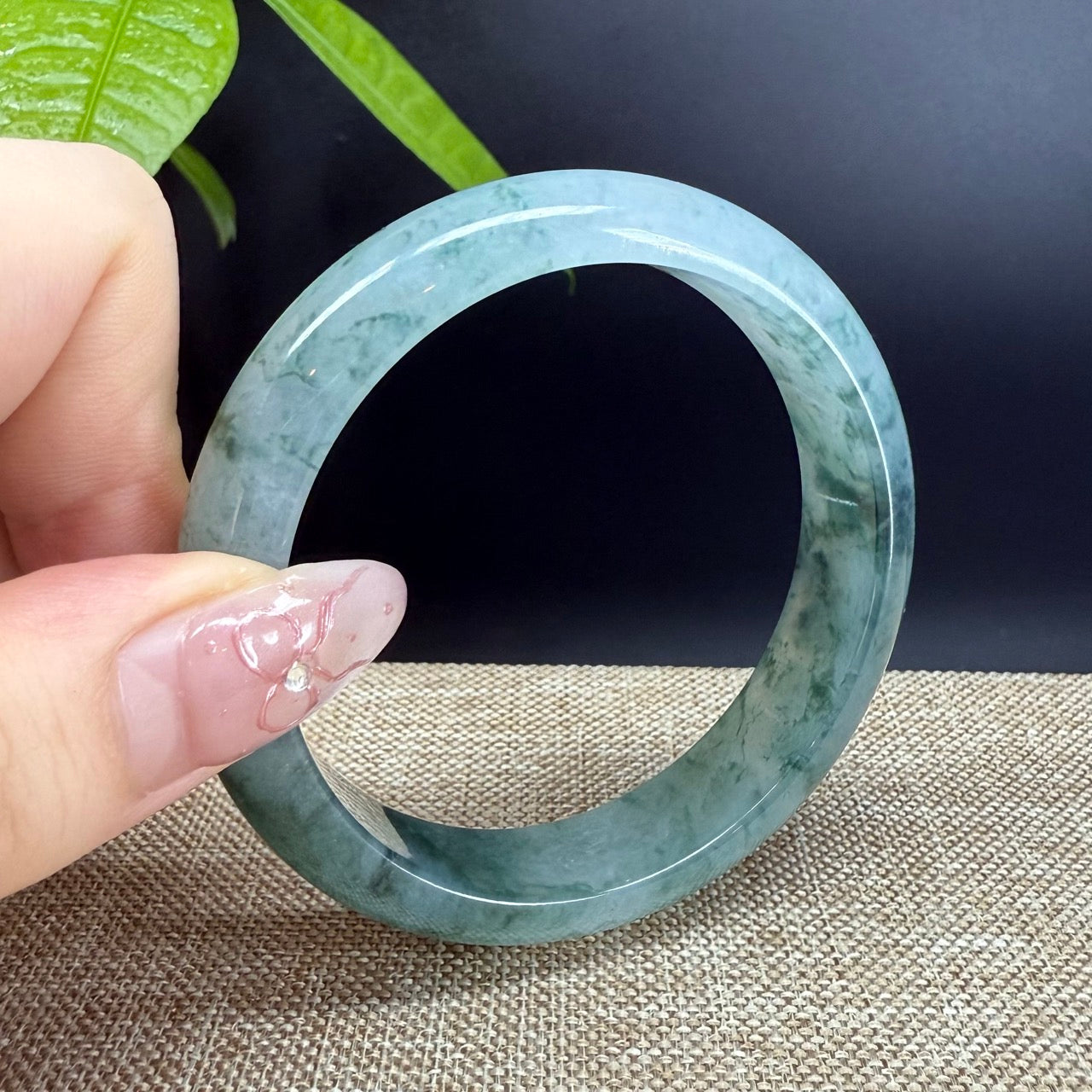 Genuine Burmese Icy Green Jade Jadeite Bangle Bracelet (55.4mm)