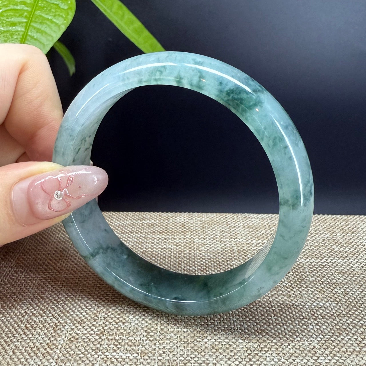 Genuine Burmese Icy Green Jade Jadeite Bangle Bracelet (55.4mm)