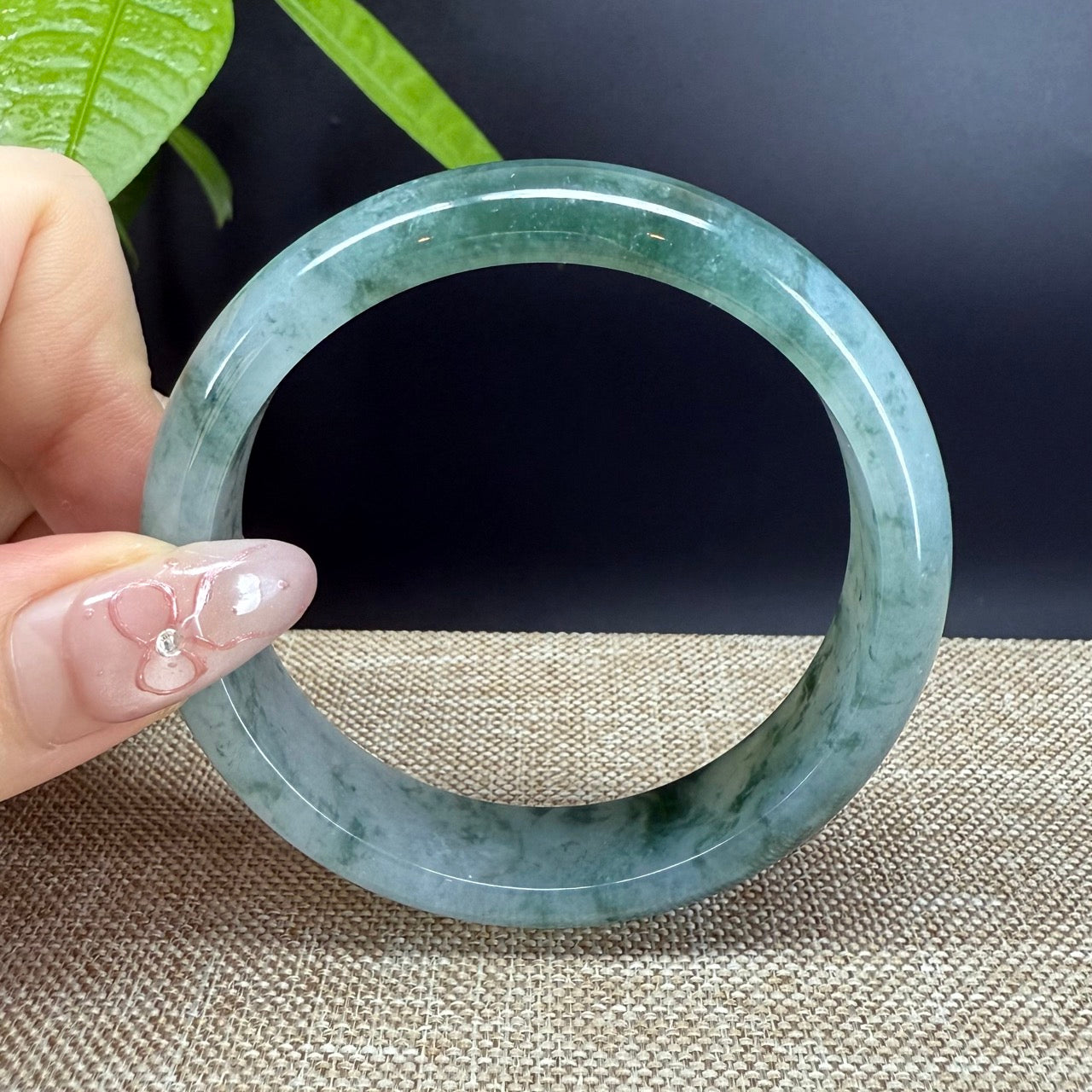 Genuine Burmese Icy Green Jade Jadeite Bangle Bracelet (55.4mm)