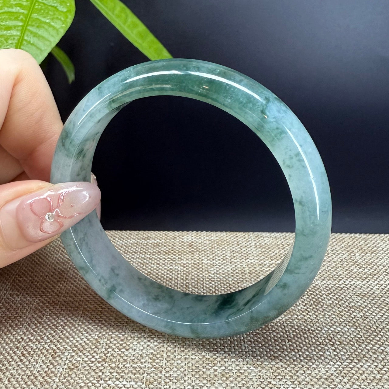 Genuine Burmese Icy Green Jade Jadeite Bangle Bracelet (55.4mm)