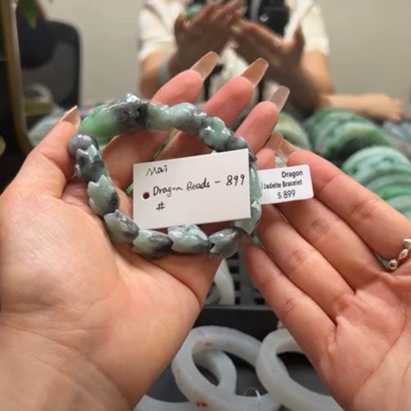 "Live" Natural Wuji Green Jadeite Jade Dragon Beads Bracelet(05/31/2026)