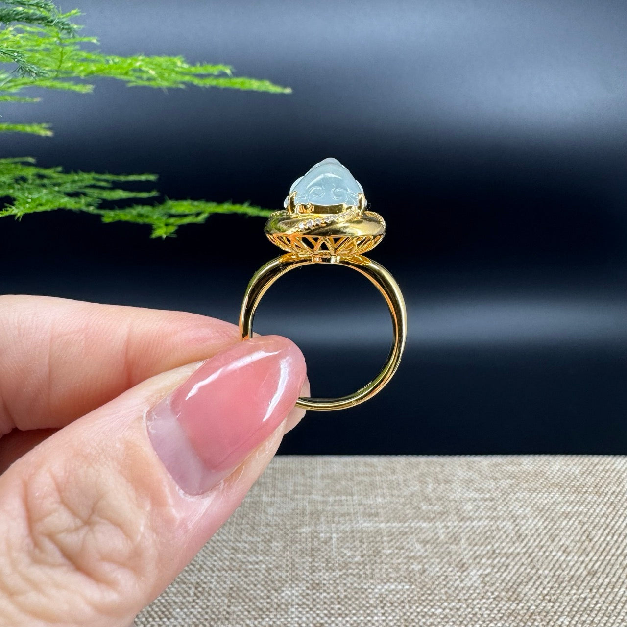 RealJade®  18K Yellow Gold Icy Jadeite Jade Diamonds  PiXiu Ring