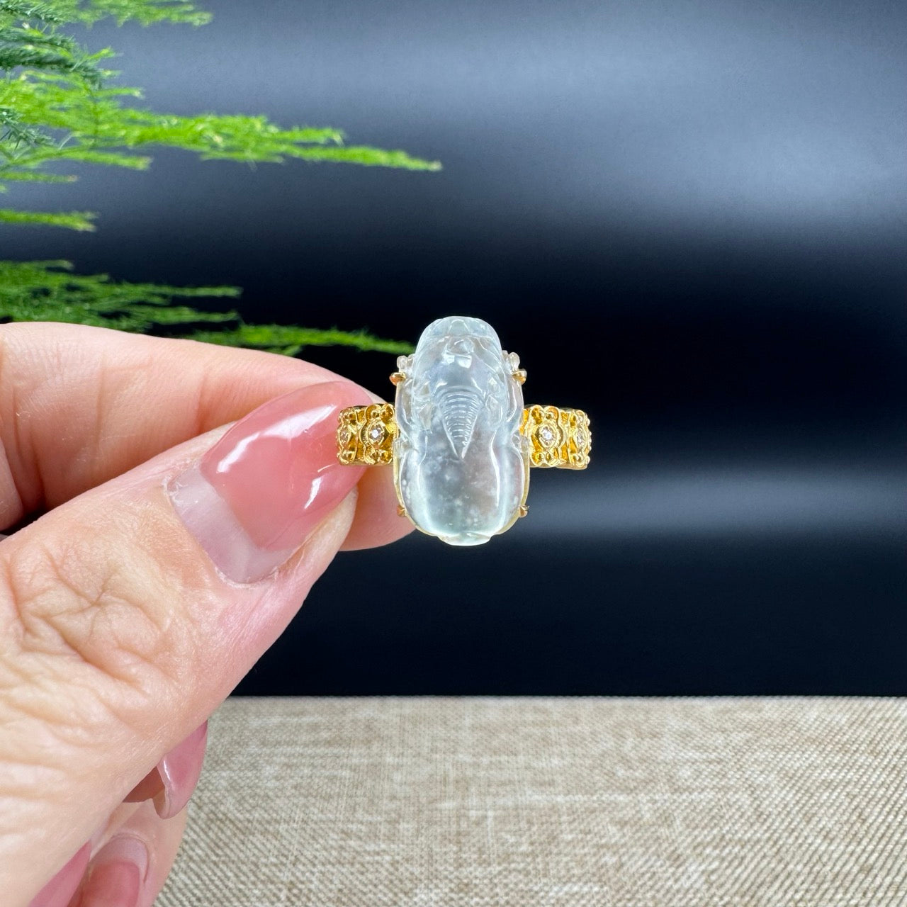 RealJade® "Signature Signet" 18K Yellow Gold Icy Jadeite Jade Diamonds PiXiu Ring