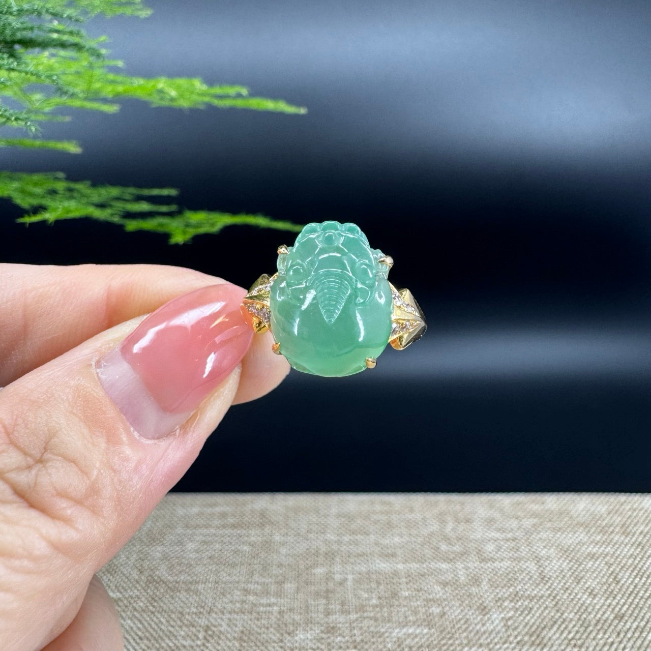 RealJade® "Signature Signet" 18K Yellow Gold  Green Jadeite Jade Diamonds  PiXiu Ring