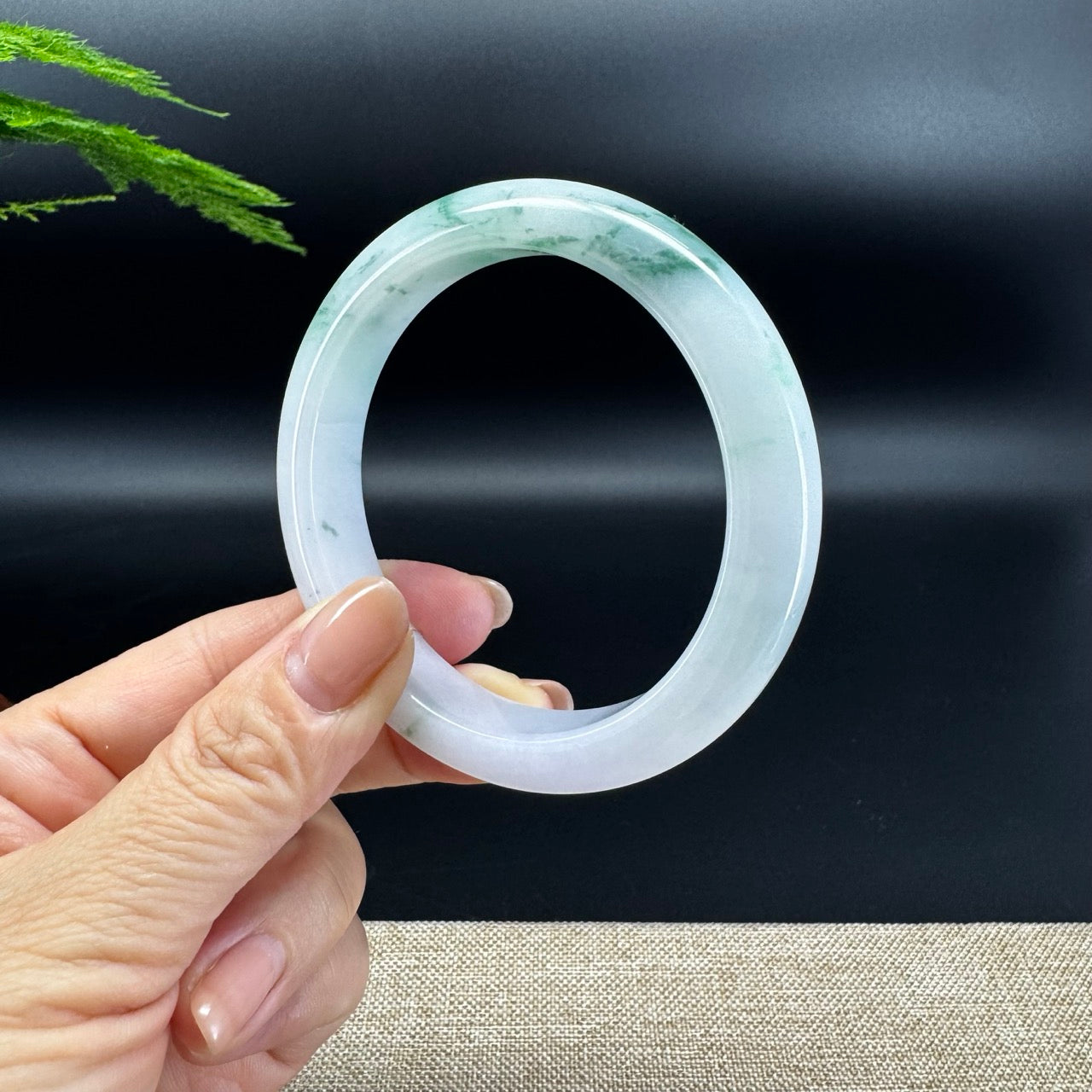 Genuine Burmese Green Flower Jade Jadeite Bangle Bracelet ( 59.4mm )