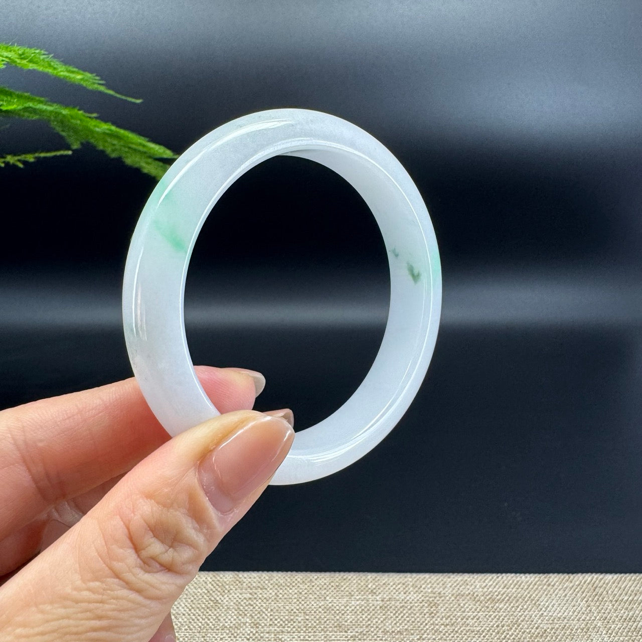 Genuine Burmese White Green Flower Jade Jadeite Bangle Bracelet ( 58.1mm )