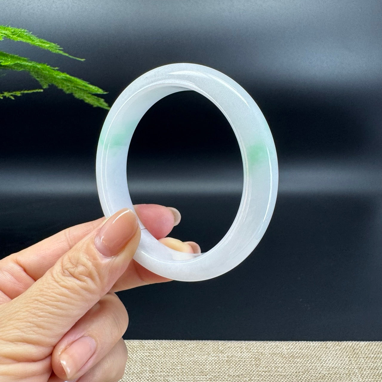 Genuine Burmese White Green Flower Jade Jadeite Bangle Bracelet ( 58.1mm )