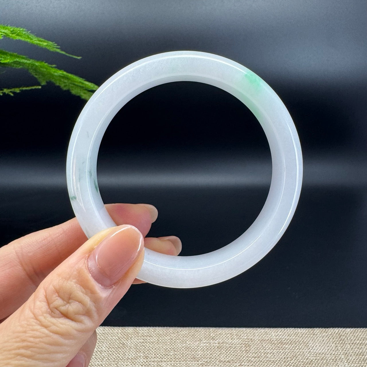 Genuine Burmese White Green Flower Jade Jadeite Bangle Bracelet ( 58.1mm )