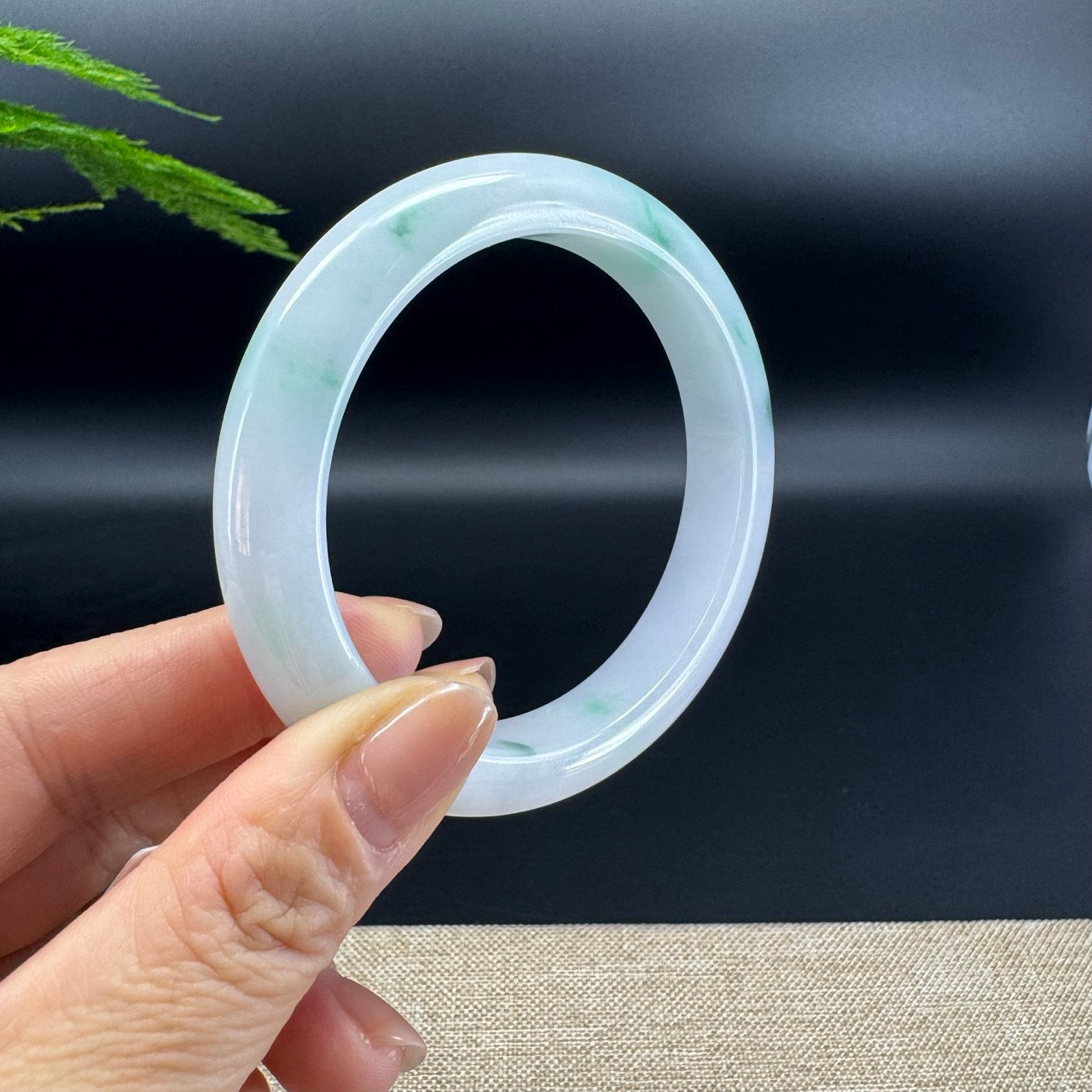 Genuine Burmese Green Flower Jade Jadeite Bangle Bracelet ( 60.4mm )